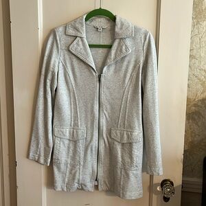80% cotton 20% polyester light gray zip up fitted jacket size small